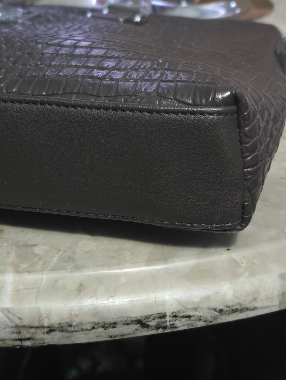 Baroque Royal Brown Vegan Leather Croc-Embossed Laptop Briefcase Bag - Picture 7 of 14